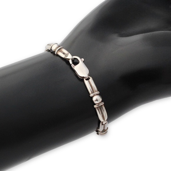 Vintage Genuine Amber & Peridot Sterling Silver Link Bracelet - Picture 5 of 6